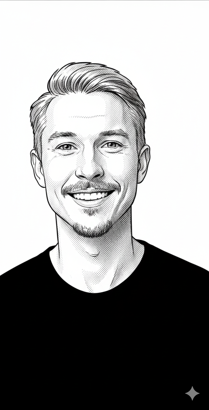 Line portrait of Nick Perry